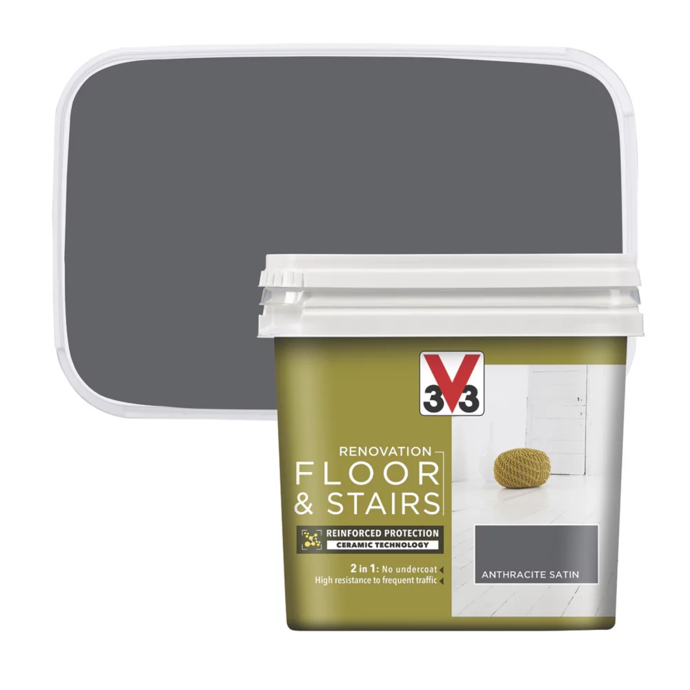 V33 Satin Anthracite Grey Acrylic Floor & Stair Paint 750ml 2 V33 Satin Anthracite Grey Acrylic Floor & Stair Paint 750ml - Image 2