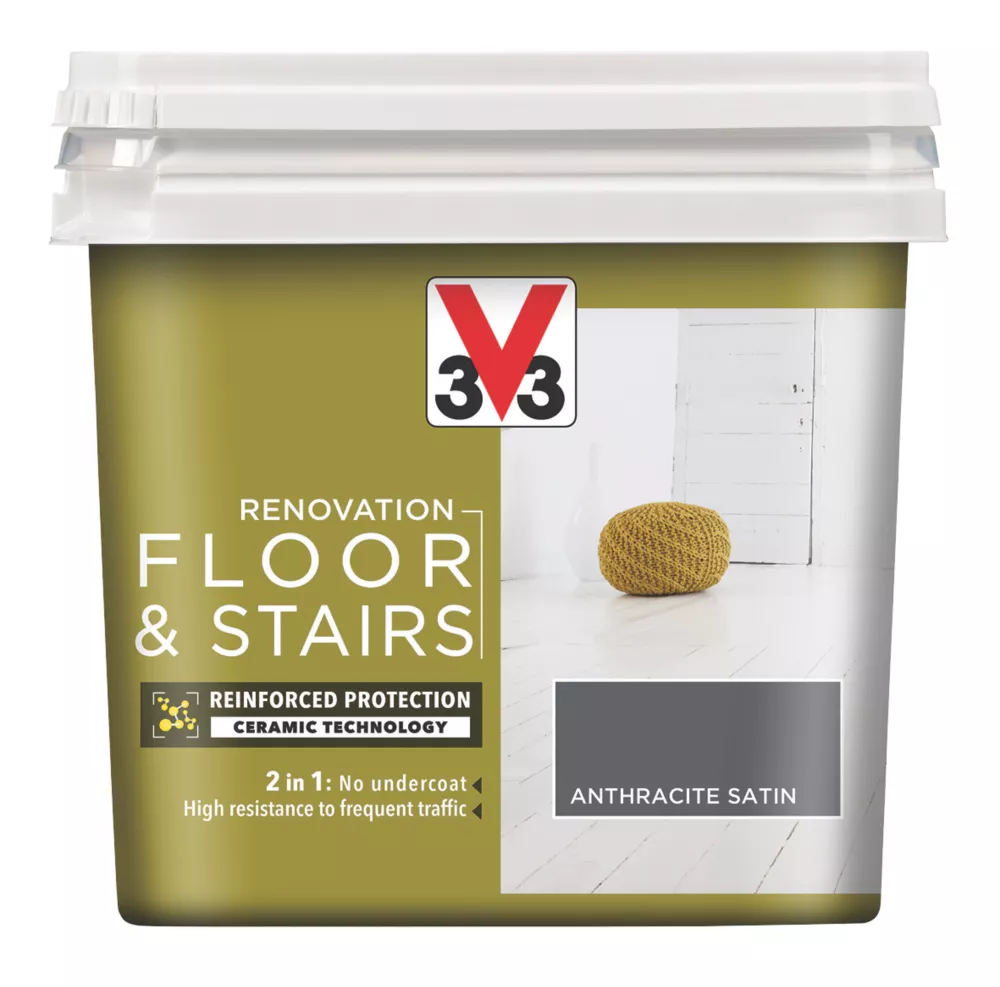 V33 Satin Anthracite Grey Acrylic Floor & Stair Paint 750ml 1 V33 Satin Anthracite Grey Acrylic Floor & Stair Paint 750ml