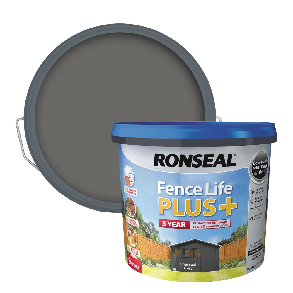 Ronseal Fence Life Plus Shed & Fence Treatment Charcoal Grey 9Ltr 2 Ronseal Fence Life Plus Shed & Fence Treatment Charcoal Grey 9Ltr - Image 2