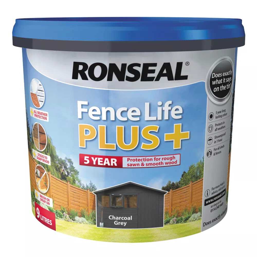 Ronseal Fence Life Plus Shed & Fence Treatment Charcoal Grey 9Ltr 1 Ronseal Fence Life Plus Shed & Fence Treatment Charcoal Grey 9Ltr