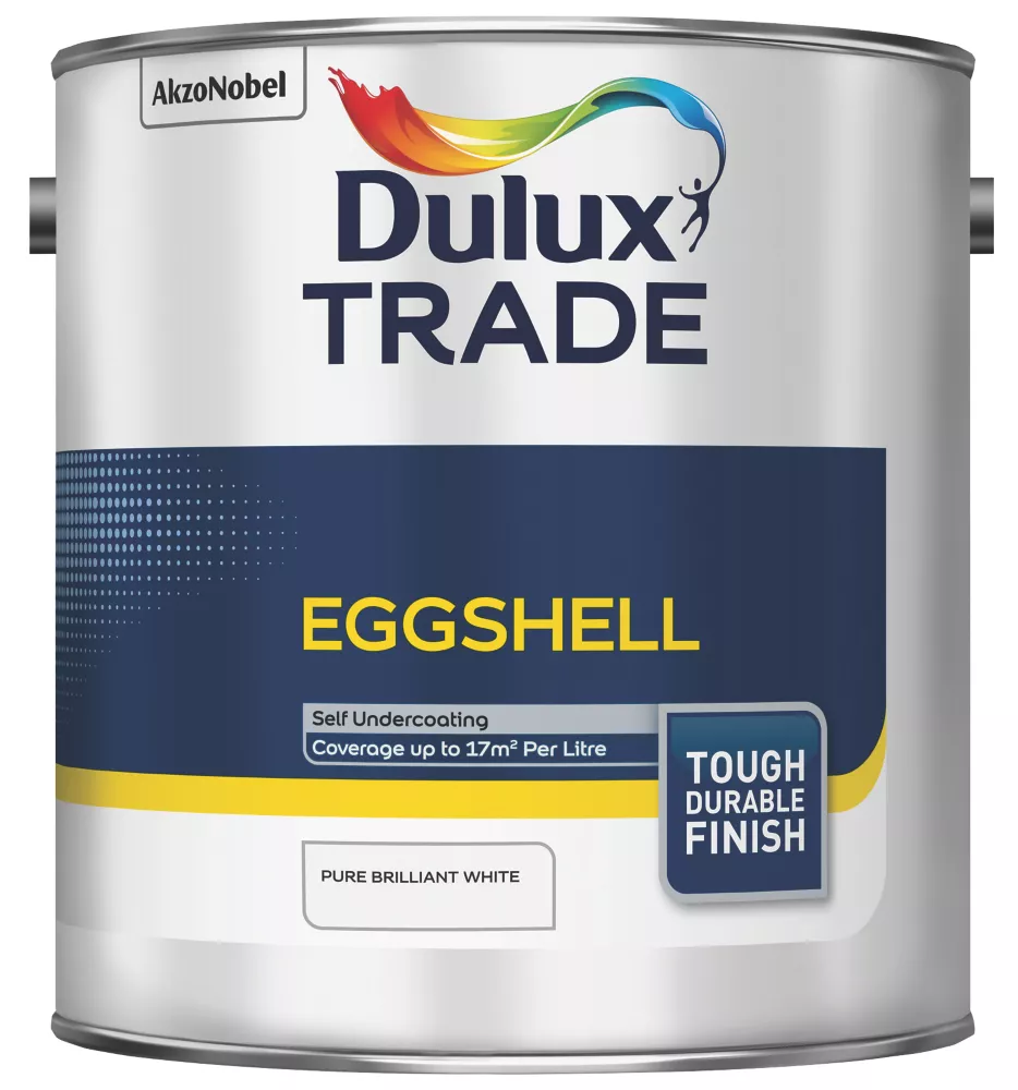 Dulux Trade Eggshell Pure Brilliant White Trim Solvent-Based Paint 2.5Ltr 1 Dulux Trade Eggshell Pure Brilliant White Trim Solvent-Based Paint 2.5Ltr