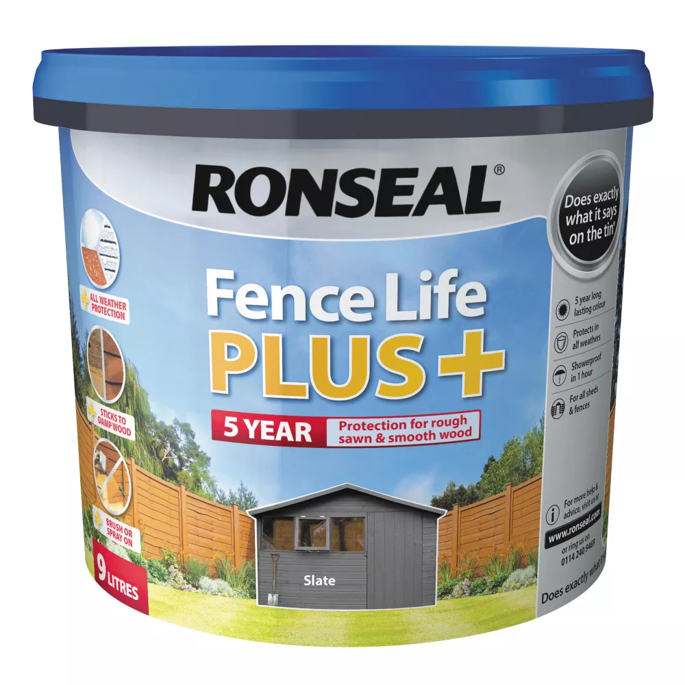 Ronseal Fence Life Plus Shed & Fence Treatment Slate 9Ltr 1 Ronseal Fence Life Plus Shed & Fence Treatment Slate 9Ltr
