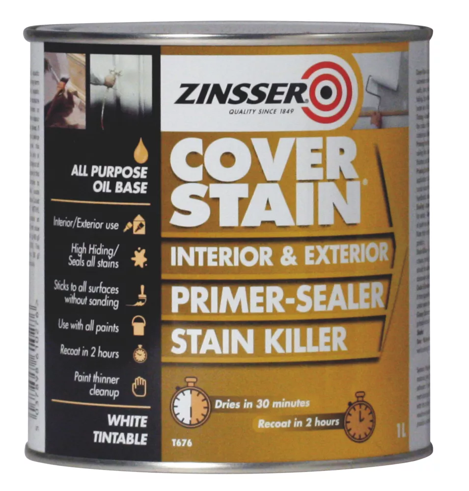 Zinsser Cover Stain Primer White 1Ltr 1 Zinsser Cover Stain Primer White 1Ltr