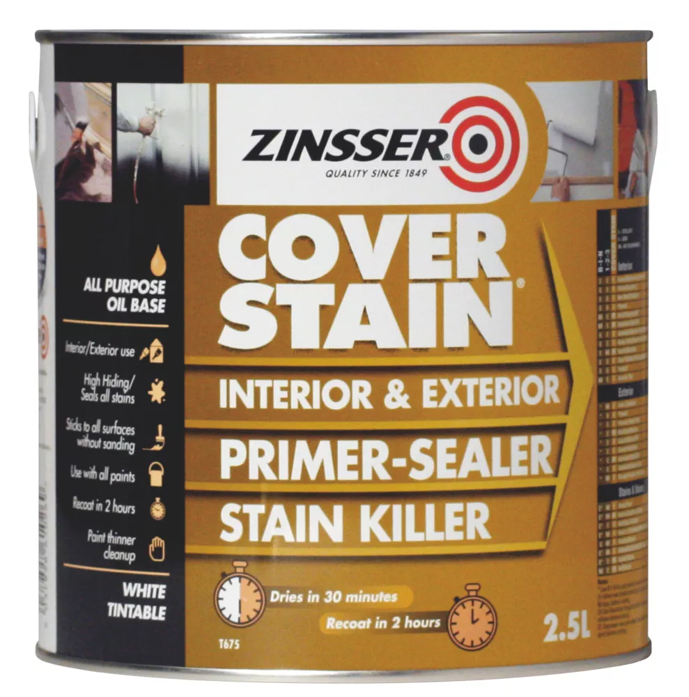 Zinsser Cover Stain Primer White 2.5Ltr 1 Zinsser Cover Stain Primer White 2.5Ltr