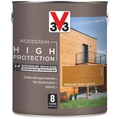 V33 High-Protection Exterior Woodstain Satin Golden Oak 2.5Ltr