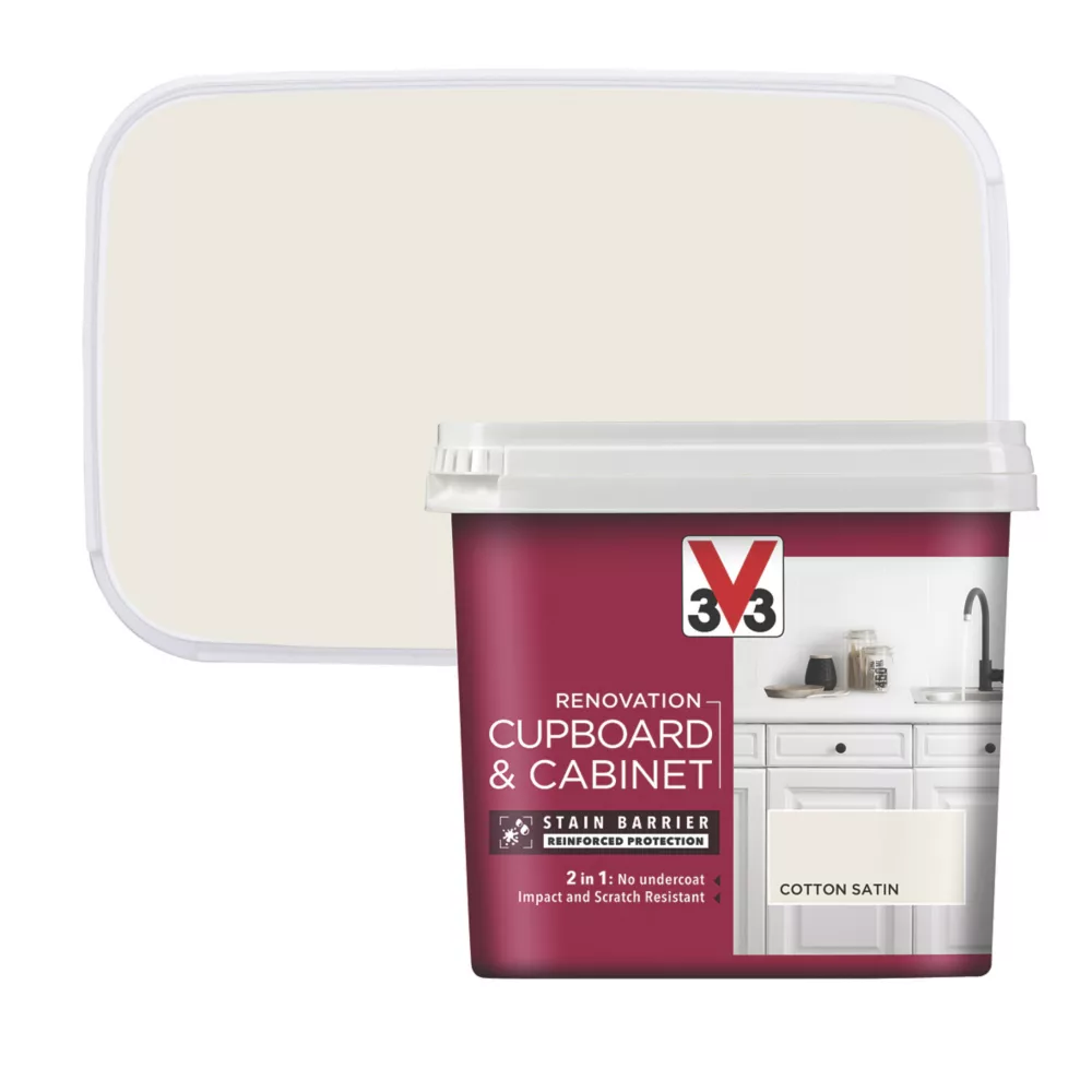 V33 Satin Cotton Off-White Trim Cabinet Paint 750ml 2 V33 Satin Cotton Off-White Trim Cabinet Paint 750ml - Image 2