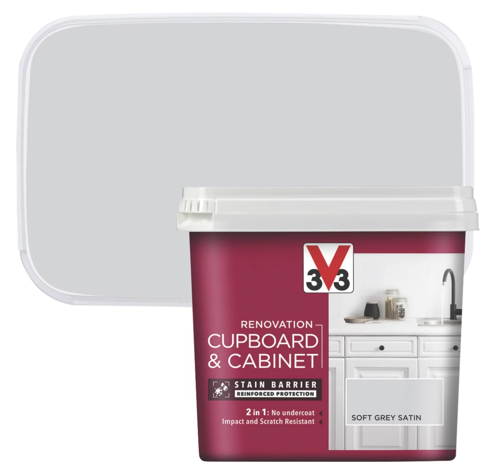 V33 Satin Soft Grey Trim Cabinet Paint 750ml 2 V33 Satin Soft Grey Trim Cabinet Paint 750ml - Image 2