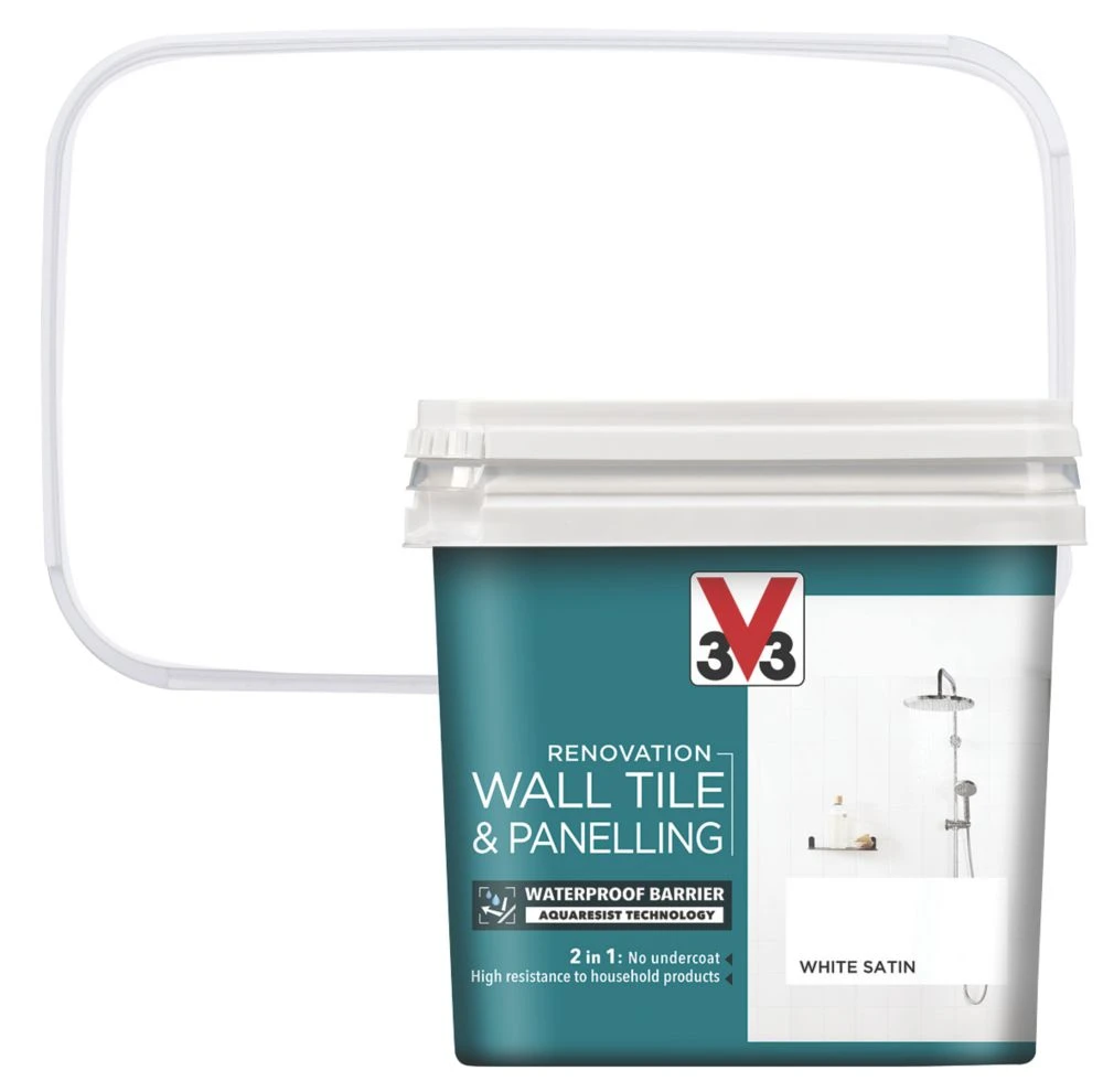 V33 Satin White Acrylic Wall Tile & Panelling Paint 750ml 2 V33 Satin White Acrylic Wall Tile & Panelling Paint 750ml - Image 2