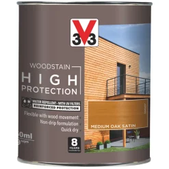 V33 High-Protection Exterior Woodstain Satin Medium Oak 750ml