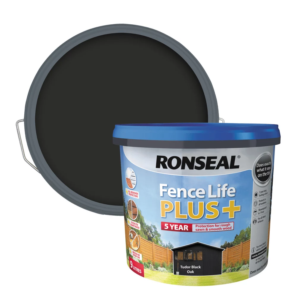 Ronseal Fence Life Plus Shed & Fence Treatment Tudor Black Oak 9Ltr 2 Ronseal Fence Life Plus Shed & Fence Treatment Tudor Black Oak 9Ltr - Image 2