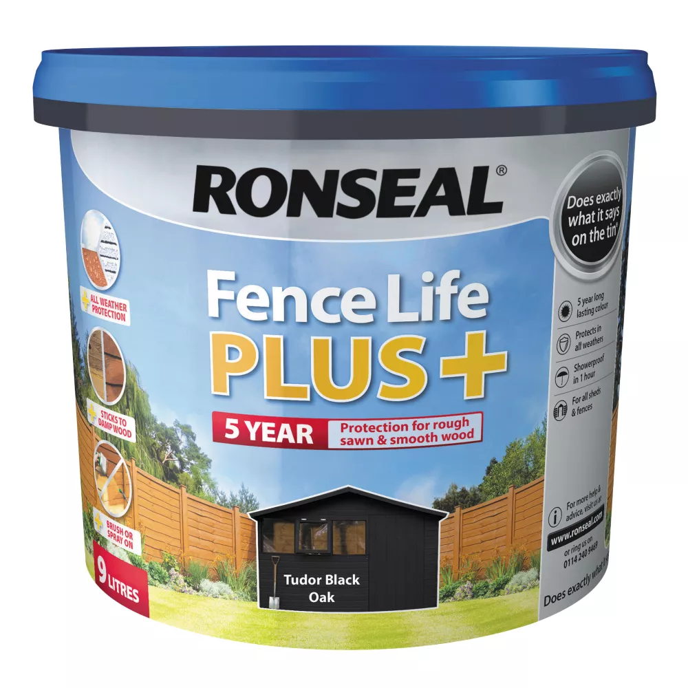 Ronseal Fence Life Plus Shed & Fence Treatment Tudor Black Oak 9Ltr 1 Ronseal Fence Life Plus Shed & Fence Treatment Tudor Black Oak 9Ltr