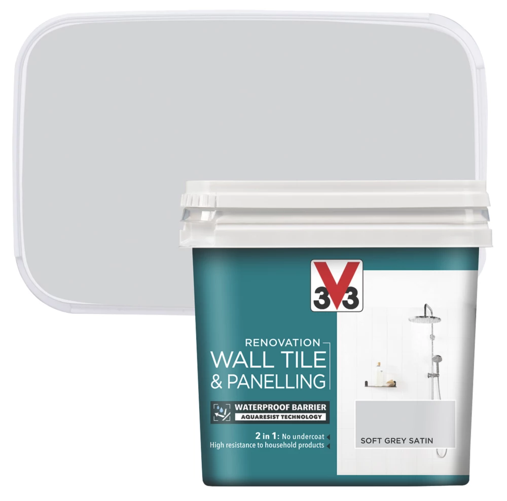 V33 Satin Soft Grey Acrylic Wall Tile & Panelling Paint 750ml 2 V33 Satin Soft Grey Acrylic Wall Tile & Panelling Paint 750ml - Image 2
