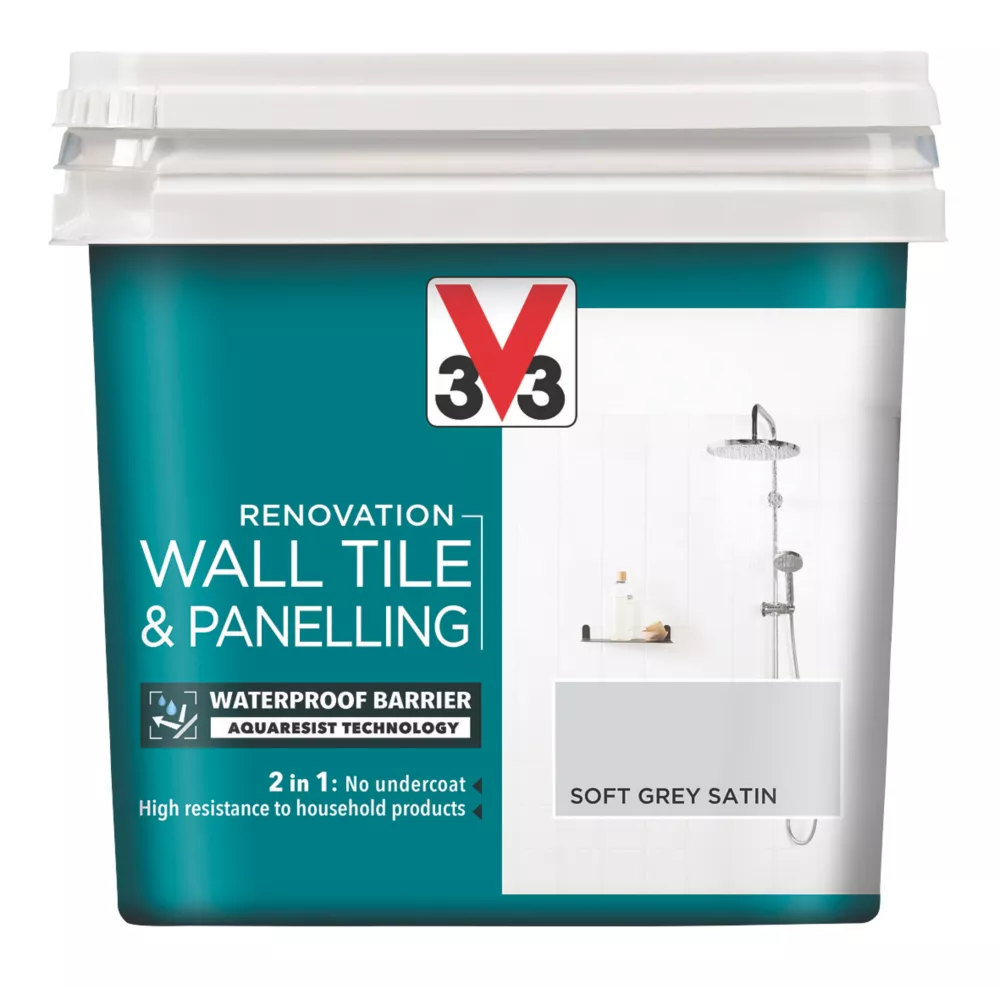V33 Satin Soft Grey Acrylic Wall Tile & Panelling Paint 750ml 1 V33 Satin Soft Grey Acrylic Wall Tile & Panelling Paint 750ml