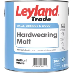Leyland Trade Hardwearing Matt Brilliant White Emulsion Paint 2.5Ltr