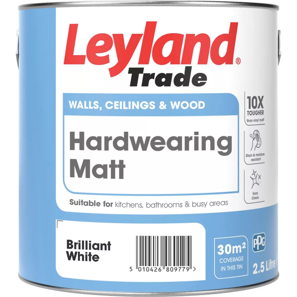 Leyland Trade Hardwearing Matt Brilliant White Emulsion Paint 2.5Ltr 1 Leyland Trade Hardwearing Matt Brilliant White Emulsion Paint 2.5Ltr