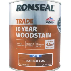 Ronseal Trade 10 Year Woodstain Satin Natural Oak 750ml