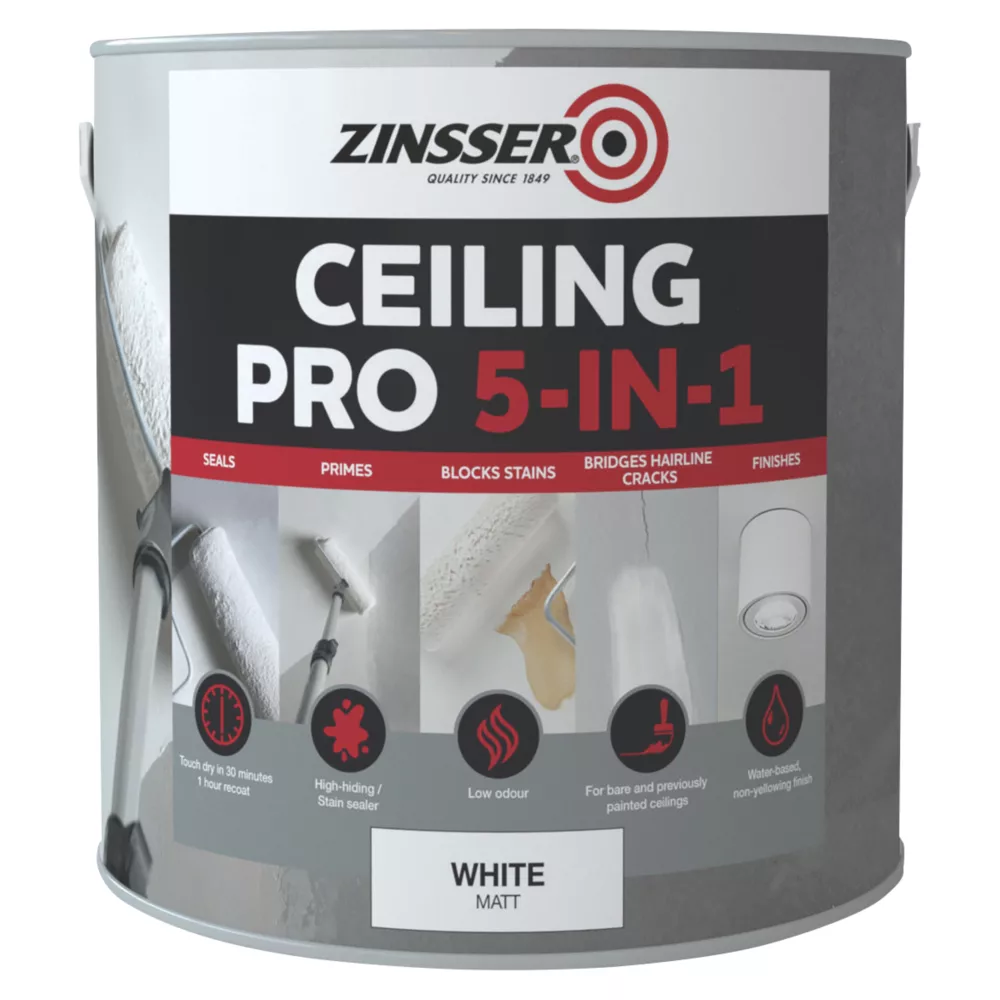 Zinsser Ceiling Pro 5-in-1 Paint White 2.5Ltr 1 Zinsser Ceiling Pro 5-in-1 Paint White 2.5Ltr