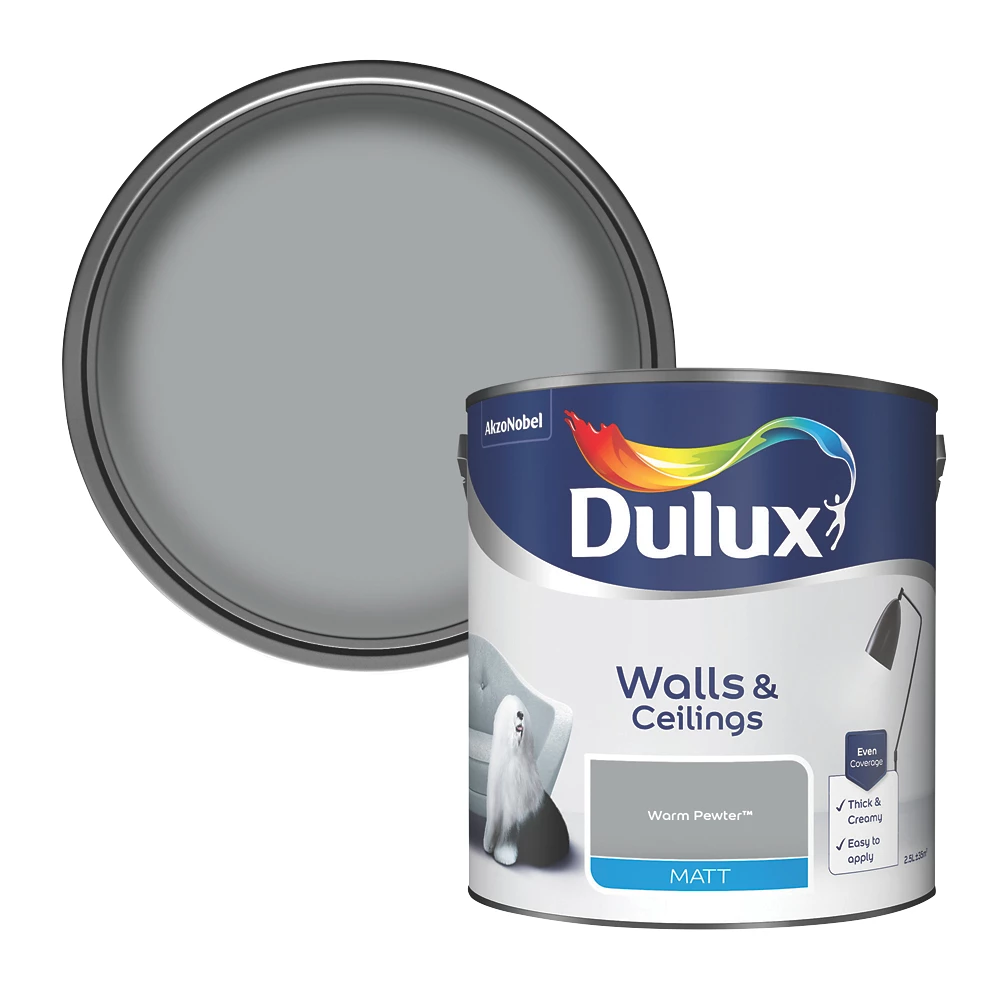 Dulux Matt Warm Pewter Emulsion Paint 2.5Ltr 2 Dulux Matt Warm Pewter Emulsion Paint 2.5Ltr - Image 2