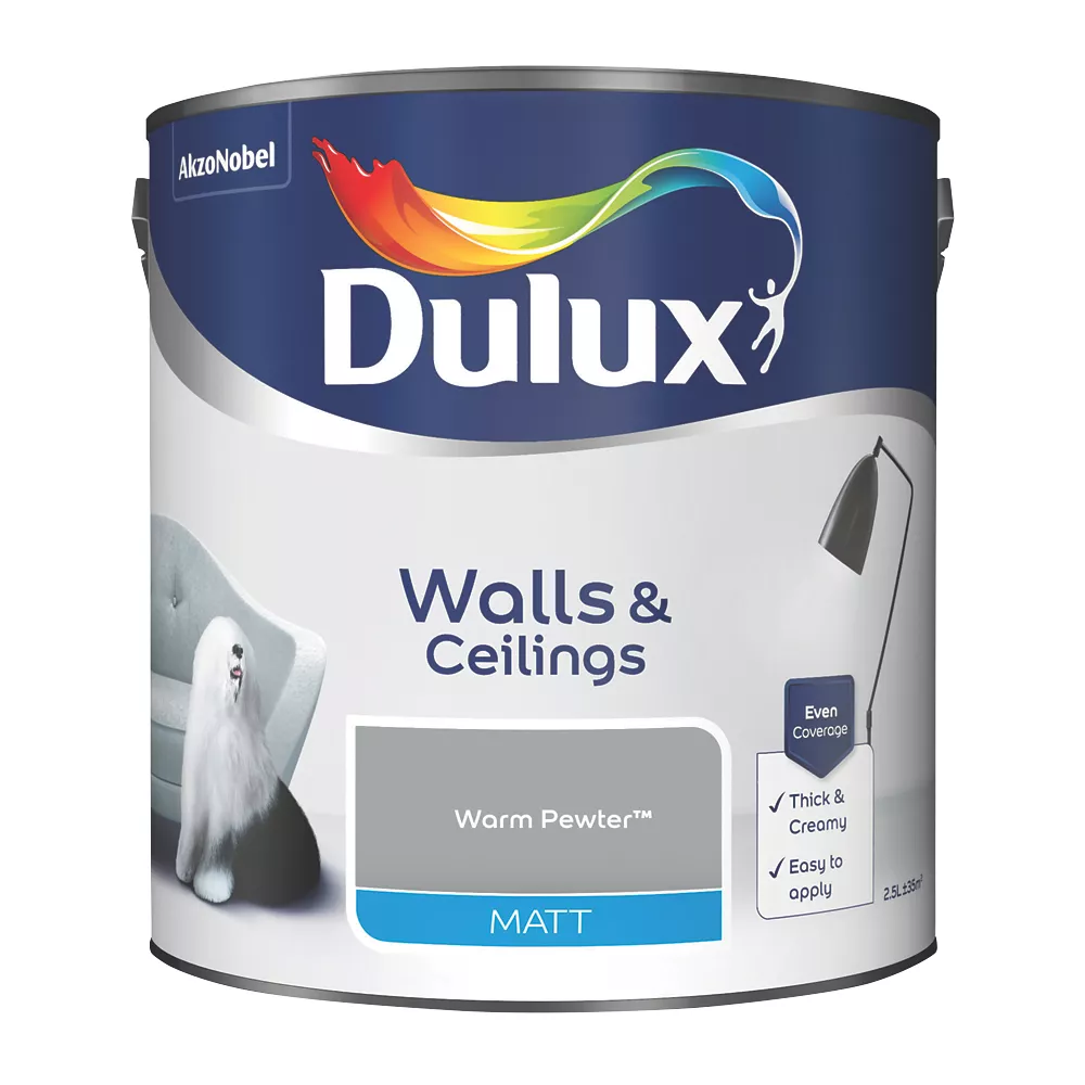Dulux Matt Warm Pewter Emulsion Paint 2.5Ltr 1 Dulux Matt Warm Pewter Emulsion Paint 2.5Ltr