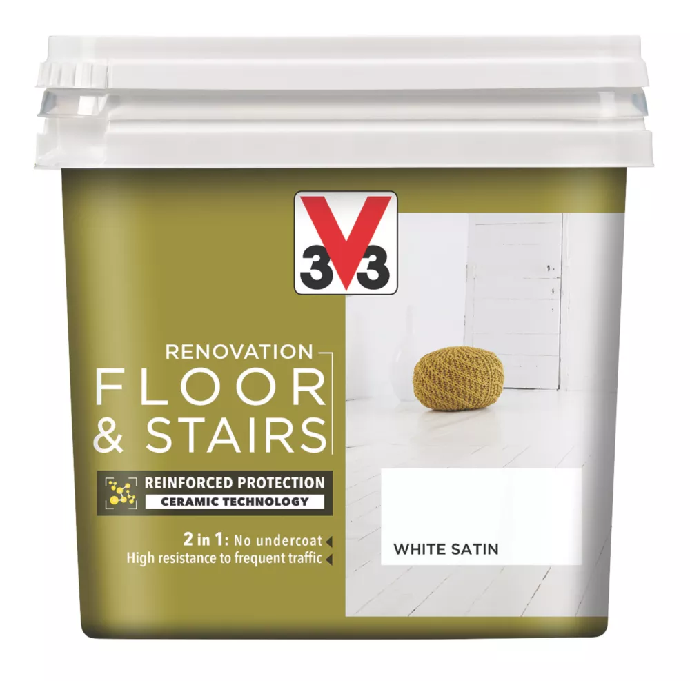 V33 Satin White Acrylic Floor & Stair Paint 750ml 1 V33 Satin White Acrylic Floor & Stair Paint 750ml