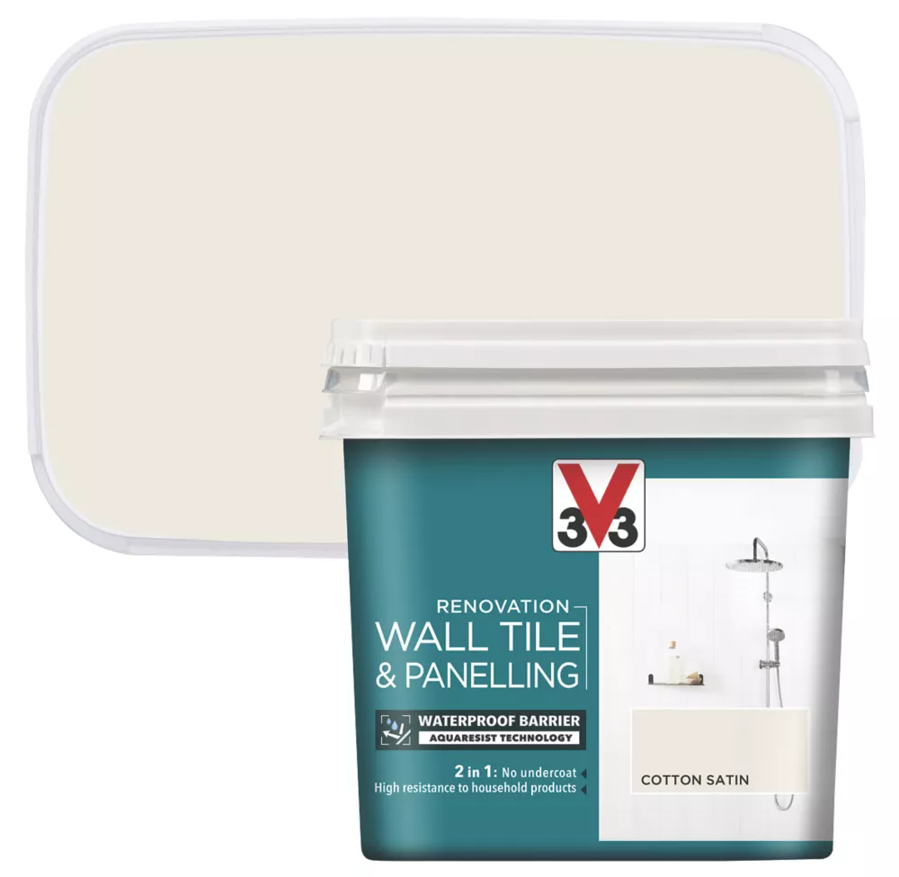 V33 Satin Cotton Off-White Acrylic Wall Tile & Panelling Paint 750ml 2 V33 Satin Cotton Off-White Acrylic Wall Tile & Panelling Paint 750ml - Image 2