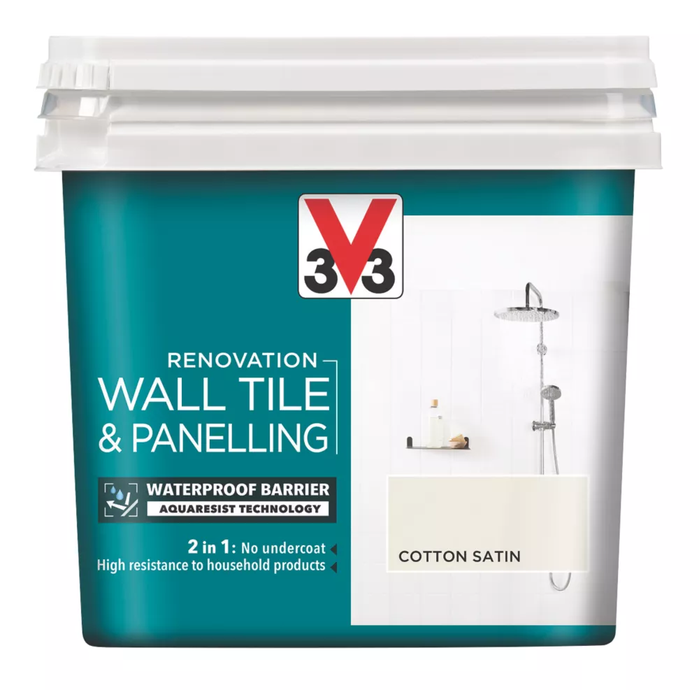 V33 Satin Cotton Off-White Acrylic Wall Tile & Panelling Paint 750ml 1 V33 Satin Cotton Off-White Acrylic Wall Tile & Panelling Paint 750ml