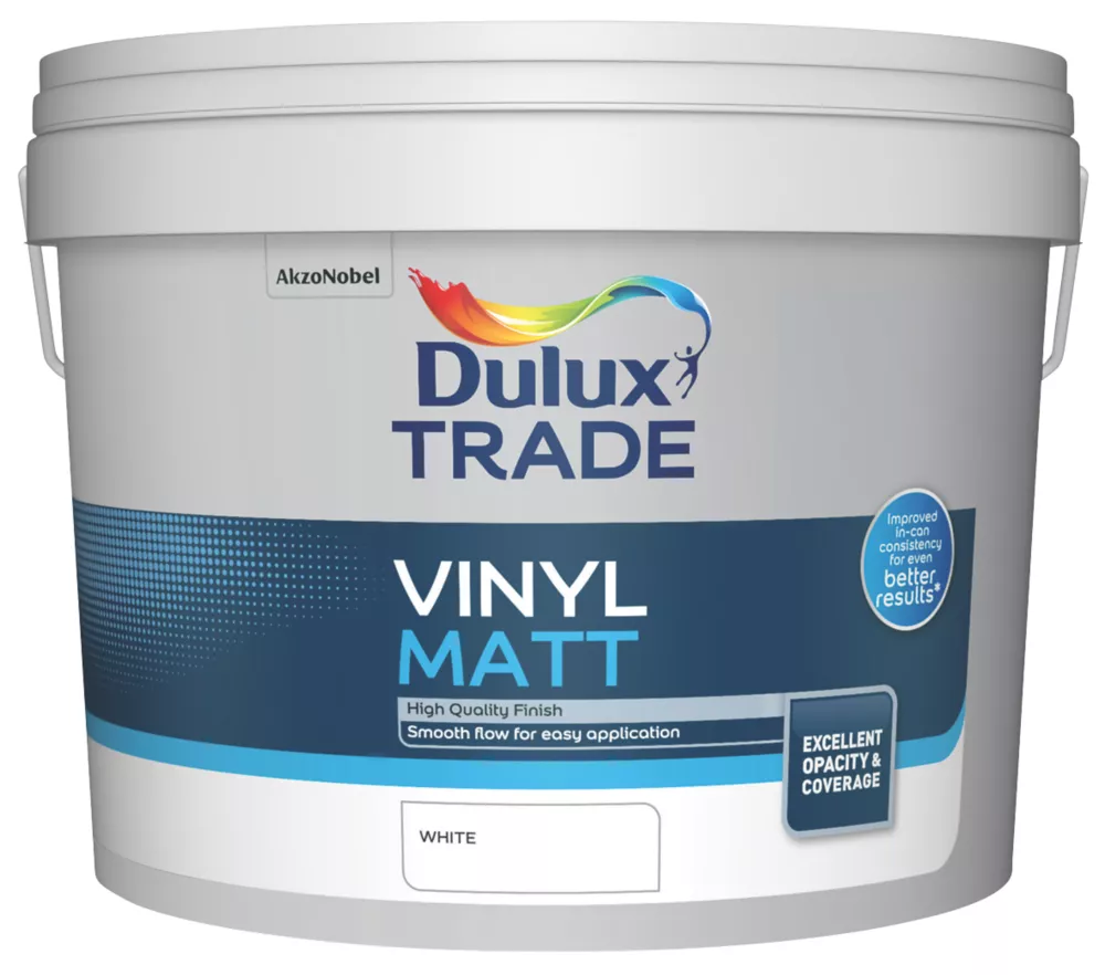 Dulux Trade Matt White Emulsion Paint 10Ltr 1 Dulux Trade Matt White Emulsion Paint 10Ltr