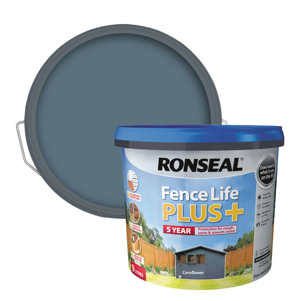 Ronseal Fence Life Plus Shed & Fence Treatment Cornflower 9Ltr 2 Ronseal Fence Life Plus Shed & Fence Treatment Cornflower 9Ltr - Image 2