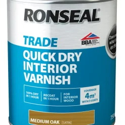 Ronseal Trade Quick-Dry Interior Varnish Satin Medium Oak 750ml