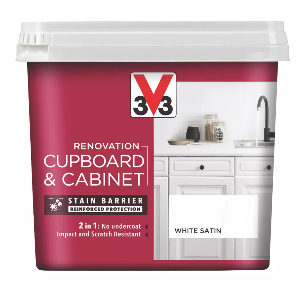 V33 Satin White Trim Cabinet Paint 750ml 1 V33 Satin White Trim Cabinet Paint 750ml