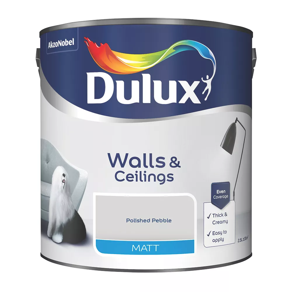 Dulux Matt Polished Pebble Emulsion Paint 2.5Ltr 1 Dulux Matt Polished Pebble Emulsion Paint 2.5Ltr
