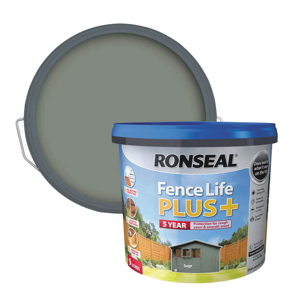 Ronseal Fence Life Plus Shed & Fence Treatment Sage 9Ltr 2 Ronseal Fence Life Plus Shed & Fence Treatment Sage 9Ltr - Image 2