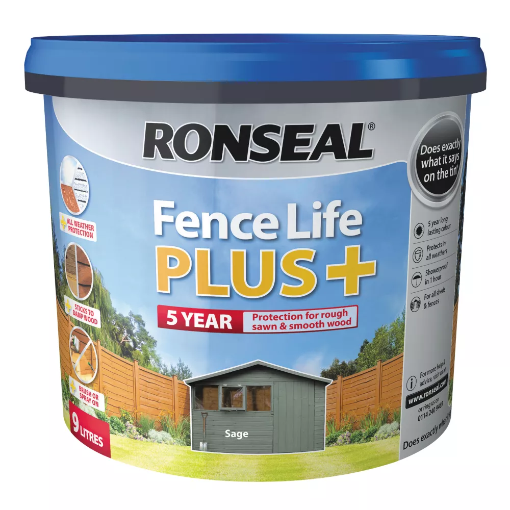 Ronseal Fence Life Plus Shed & Fence Treatment Sage 9Ltr 1 Ronseal Fence Life Plus Shed & Fence Treatment Sage 9Ltr