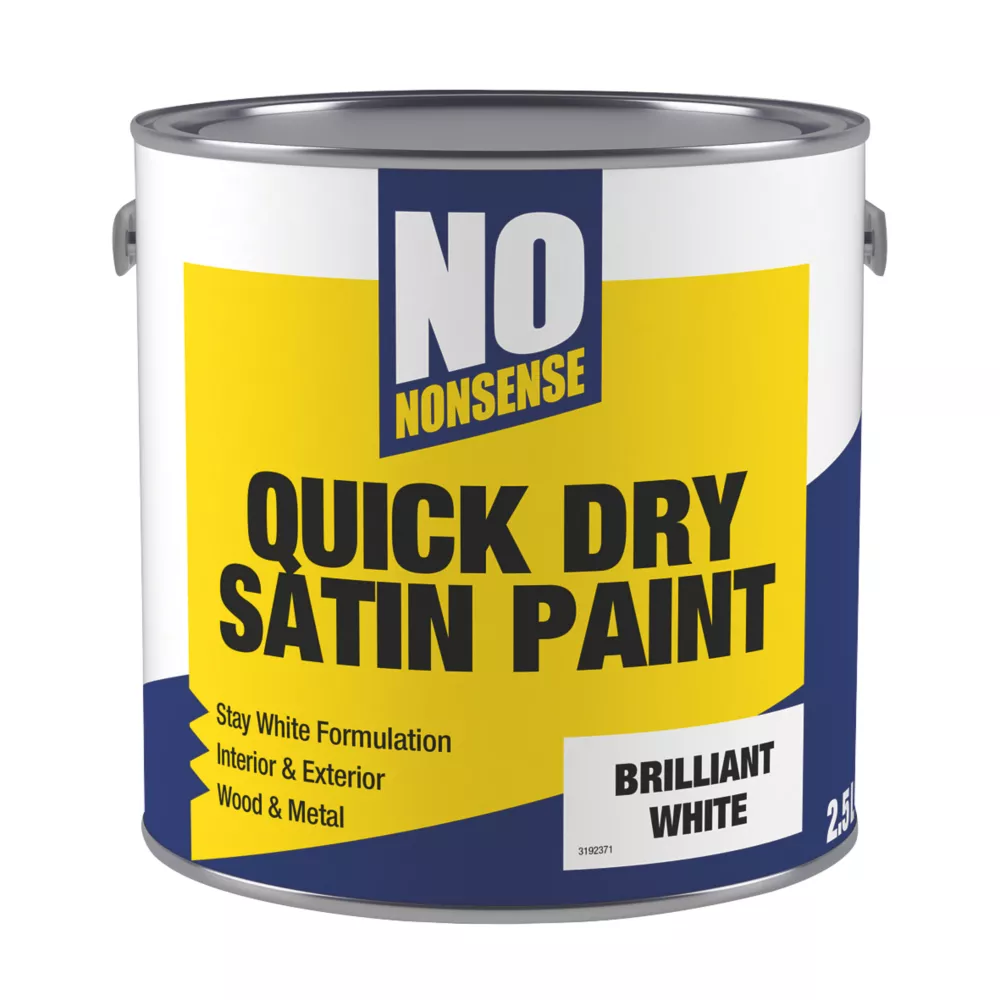 No Nonsense Satin Brilliant White Acrylic Water-Based Paint 2.5Ltr 1 No Nonsense Satin Brilliant White Acrylic Water-Based Paint 2.5Ltr